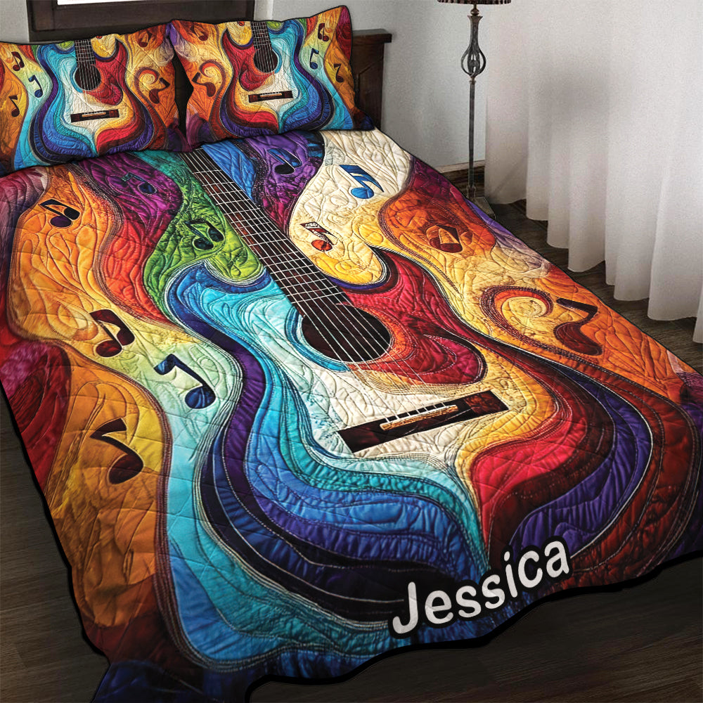 Personalized Colorful Rainbow Guitar Quilt Set for Music Lovers Blanket PopCulturePrints
