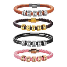 Load image into Gallery viewer, Custom Family Name Braided Leather Bracelet for Dad Bracelets PopCulturePrints

