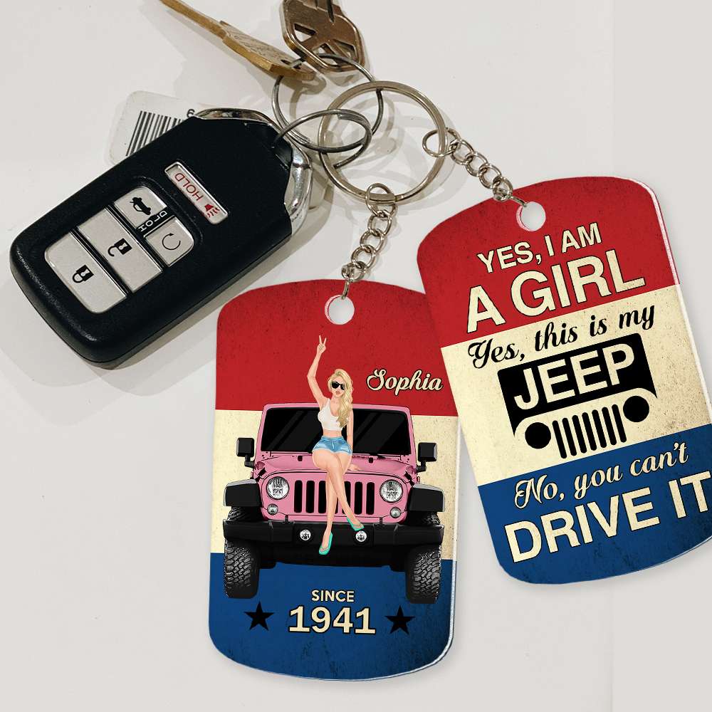 Personalized Girl Jeep Keychain - Custom Name Vintage Style