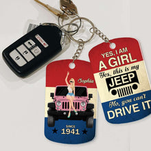 Load image into Gallery viewer, Personalized Girl Jeep Keychain - Custom Name Vintage Style
