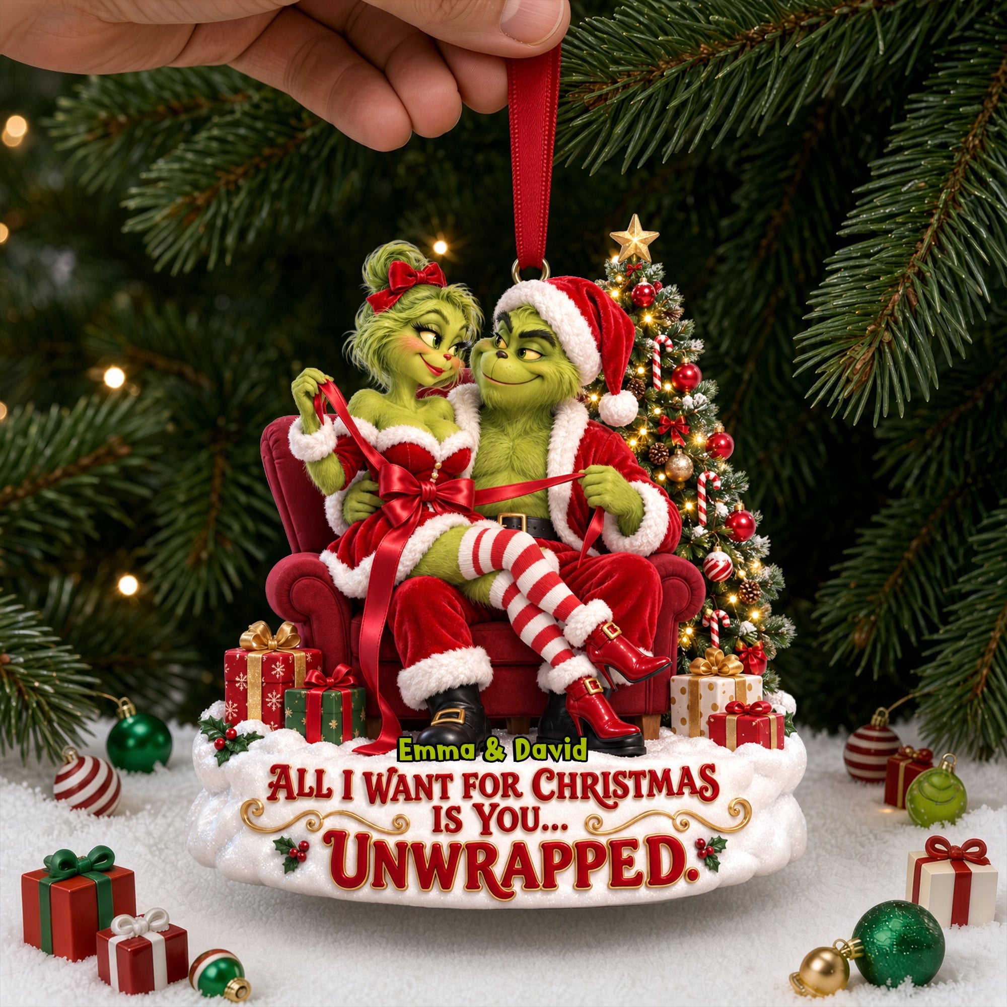 Mischievous Christmas Couple Acrylic Ornament - Personalized Holiday Gift for Couples