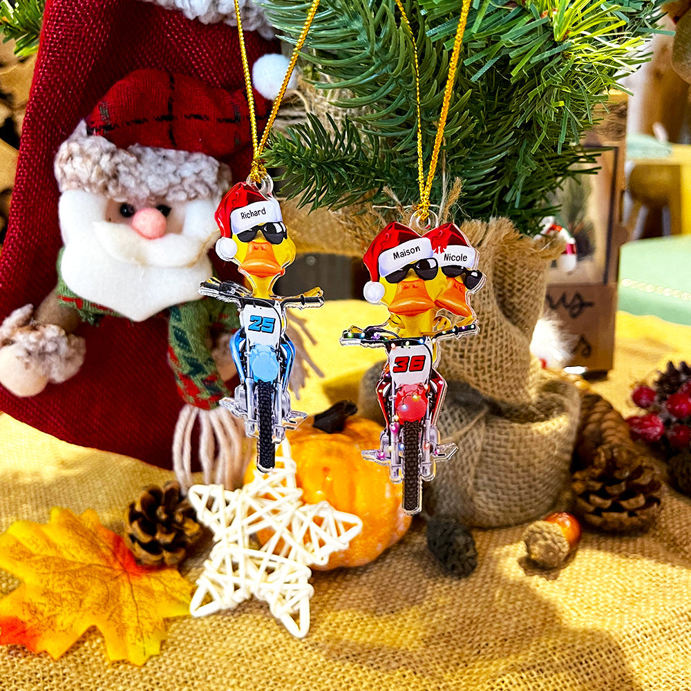 Personalized Motocross Ducks Christmas Ornament - Custom Name