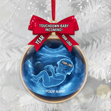 Load image into Gallery viewer, Touchdown Baby Incoming! Personalized Christmas Ornament for Sport Lovers Ornament PopCulturePrints
