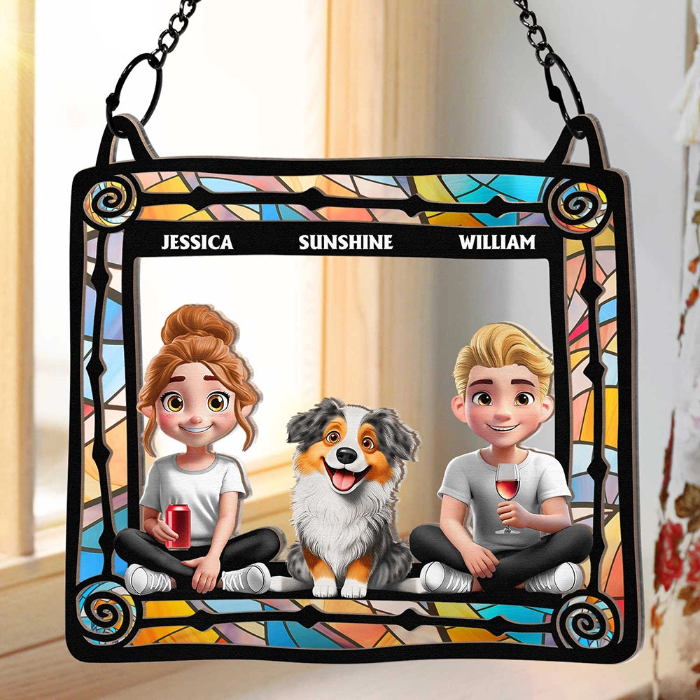 Lovely Dog Couples - Personalized Window Hanging Suncatcher Ornament | Perfect Gift for Dog Lovers and Couples Suncatcher Ornament PopCulturePrints