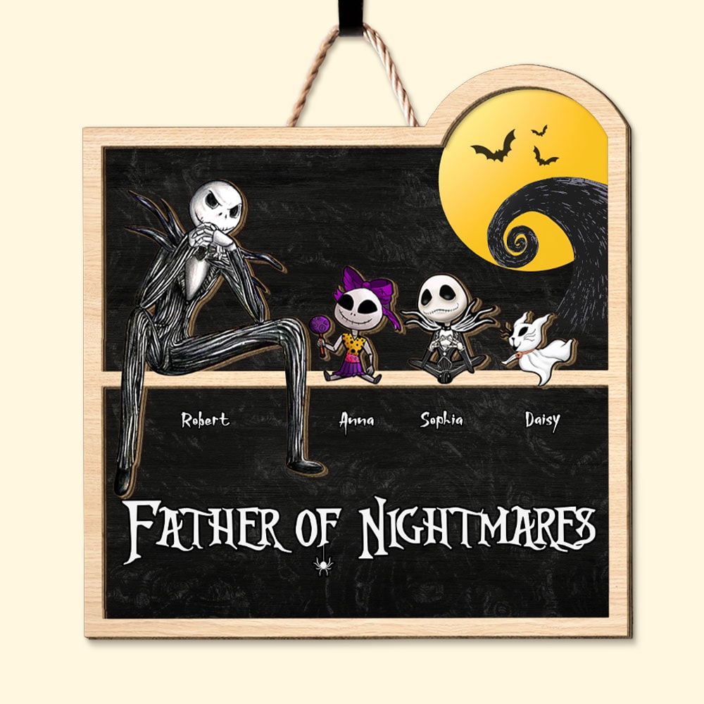 Custom 'Father of Nightmares' Wooden Sign - Personalized Halloween Gift for Dad Wood Sign PopCulturePrints