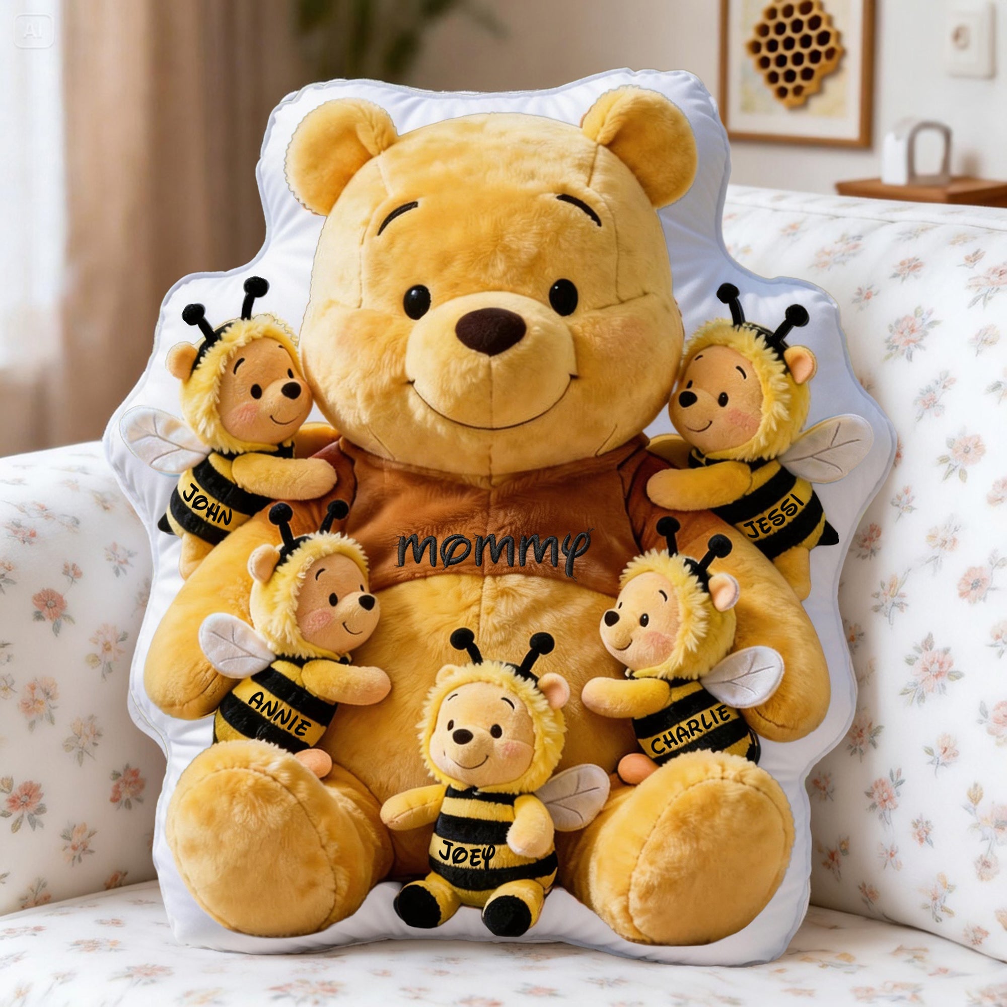 Mommy's Little Bees: Personalized Pillow for Moms with Kids Pillow PopCulturePrints
