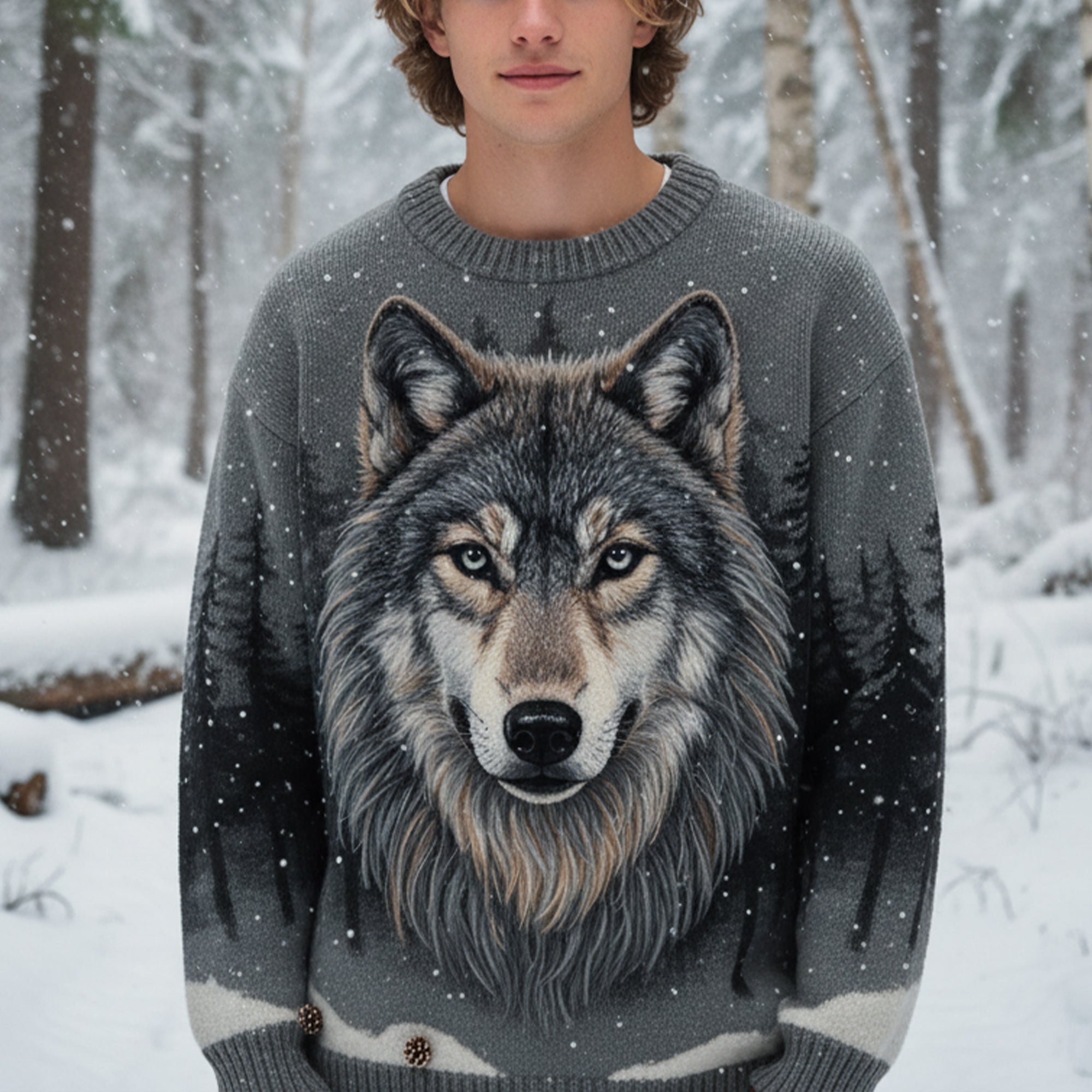 Embrace the Spirit of the Wild with The Wild Wolf Ugly Sweater - Personalized Gifts for Wolf Lovers AOP Products PopCulturePrints