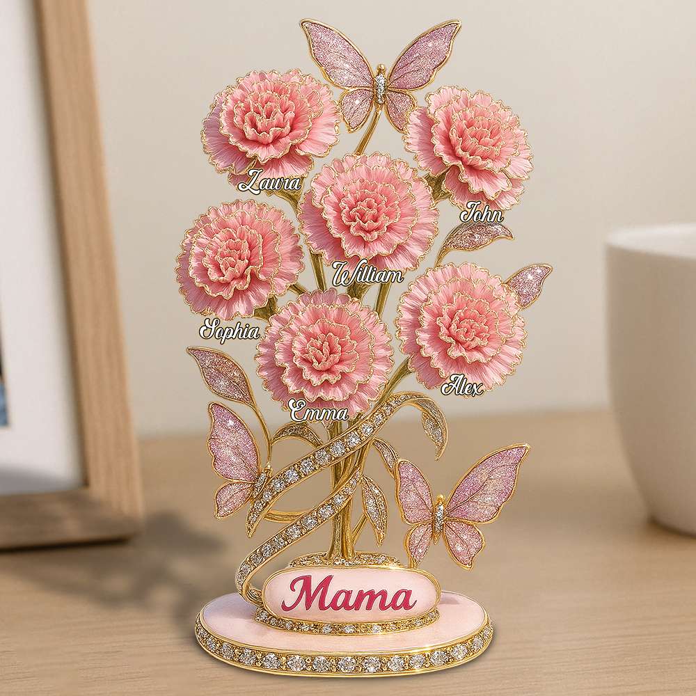 “A Mother's Love Blossoms Forever” - Personalized Carnation Flower Plaque - Gift for Mom, Grandma, and Loved Ones Shaped Plaques PopCulturePrints
