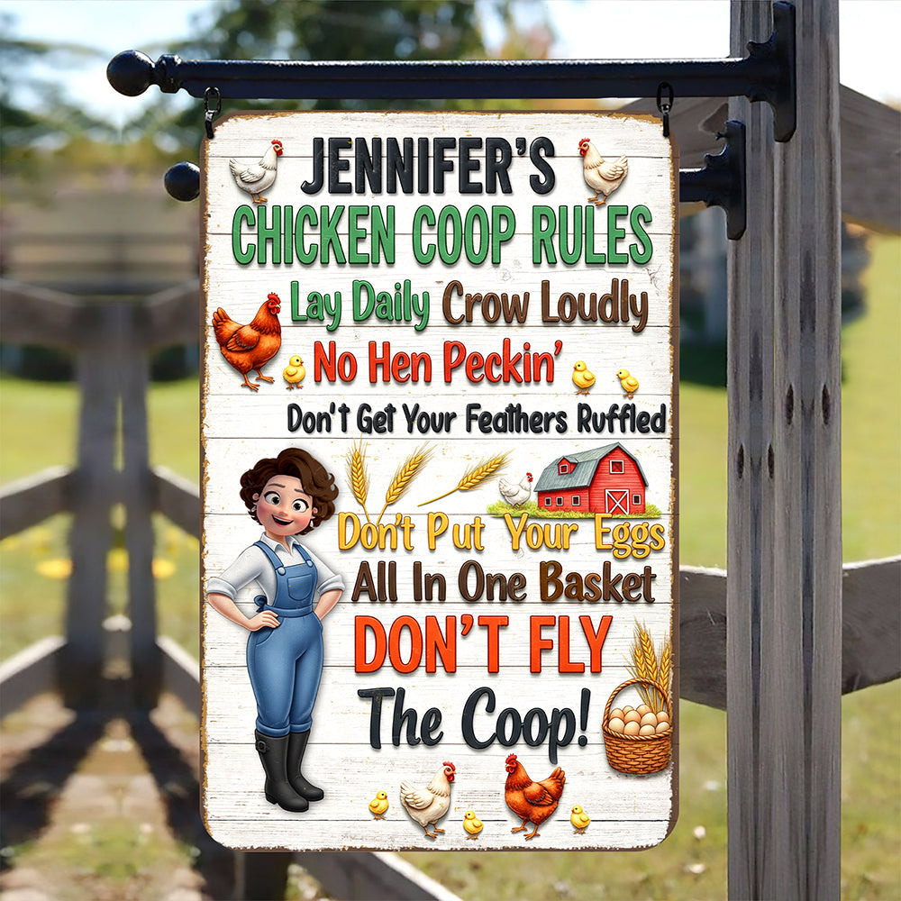 Personalized Chicken Coop Rules Metal Sign - Custom Gift for Farm Girls Metal Signs PopCulturePrints