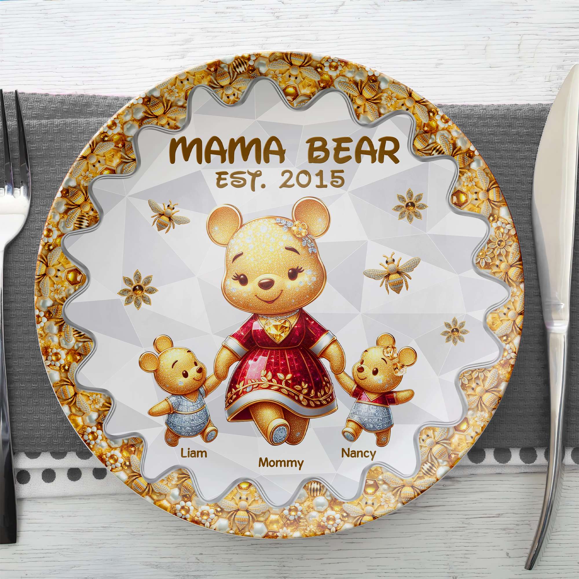 "Celebrate Mom's Love with Personalized Touch" - Ceramic Round Plate, Custom Gift for Mom, Grandma, and Kids Ceramic Round Plate PopCulturePrints