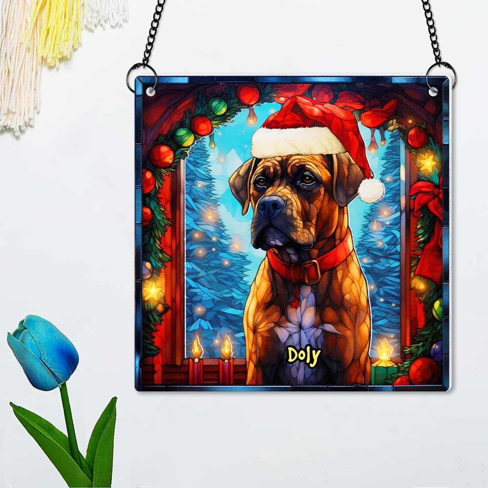 Custom Christmas Boxer Dog Lover Suncatcher Ornament