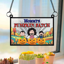 Load image into Gallery viewer, Personalized Mommy&#39;s Pumpkin Patch Hanging Sign Suncatcher PopCulturePrints
