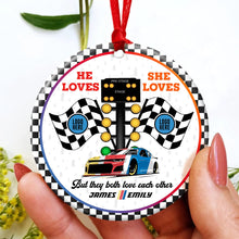 Load image into Gallery viewer, Custom Racing Fans Couple Christmas Ornament | Memorable Valentine&#39;s Day Gifts Ornament PopCulturePrints
