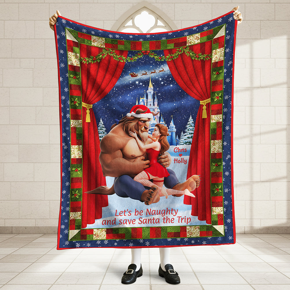 Let's be Naughty and Save Santa the Trip - Personalized Christmas Blanket for Couples Blanket PopCulturePrints