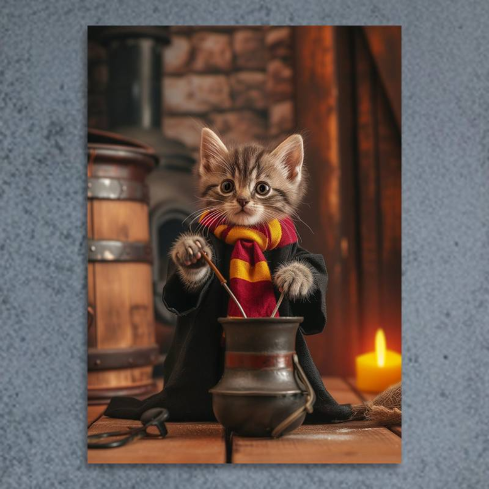 Witchy Cat Poster - Halloween Magic Art for Cat Lovers