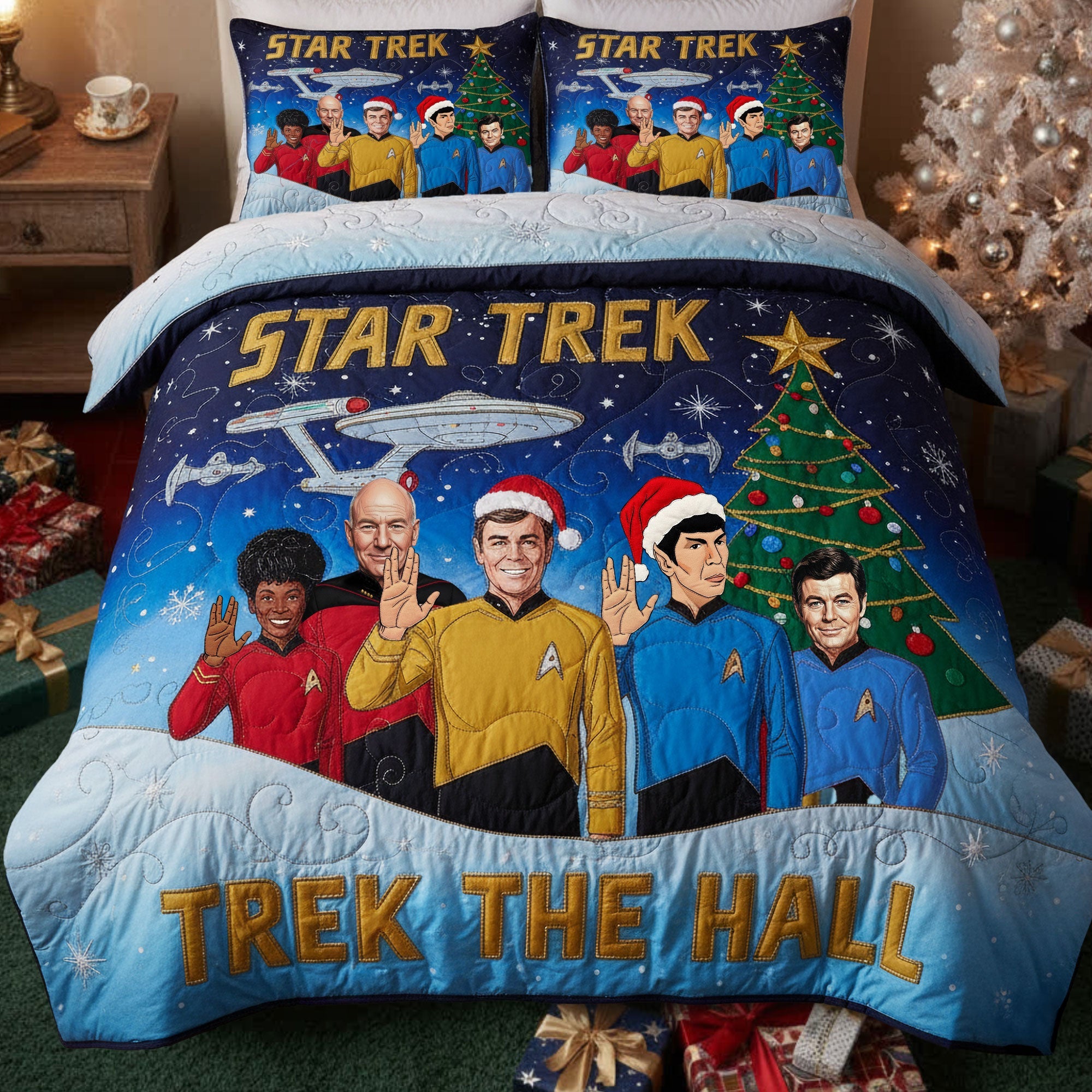 “Trek the Hall with Joy!” - Customizable Deck The Galaxy Hall Quilt Bed Set - Perfect Gift for Science Fiction Fans Bedding Set PopCulturePrints