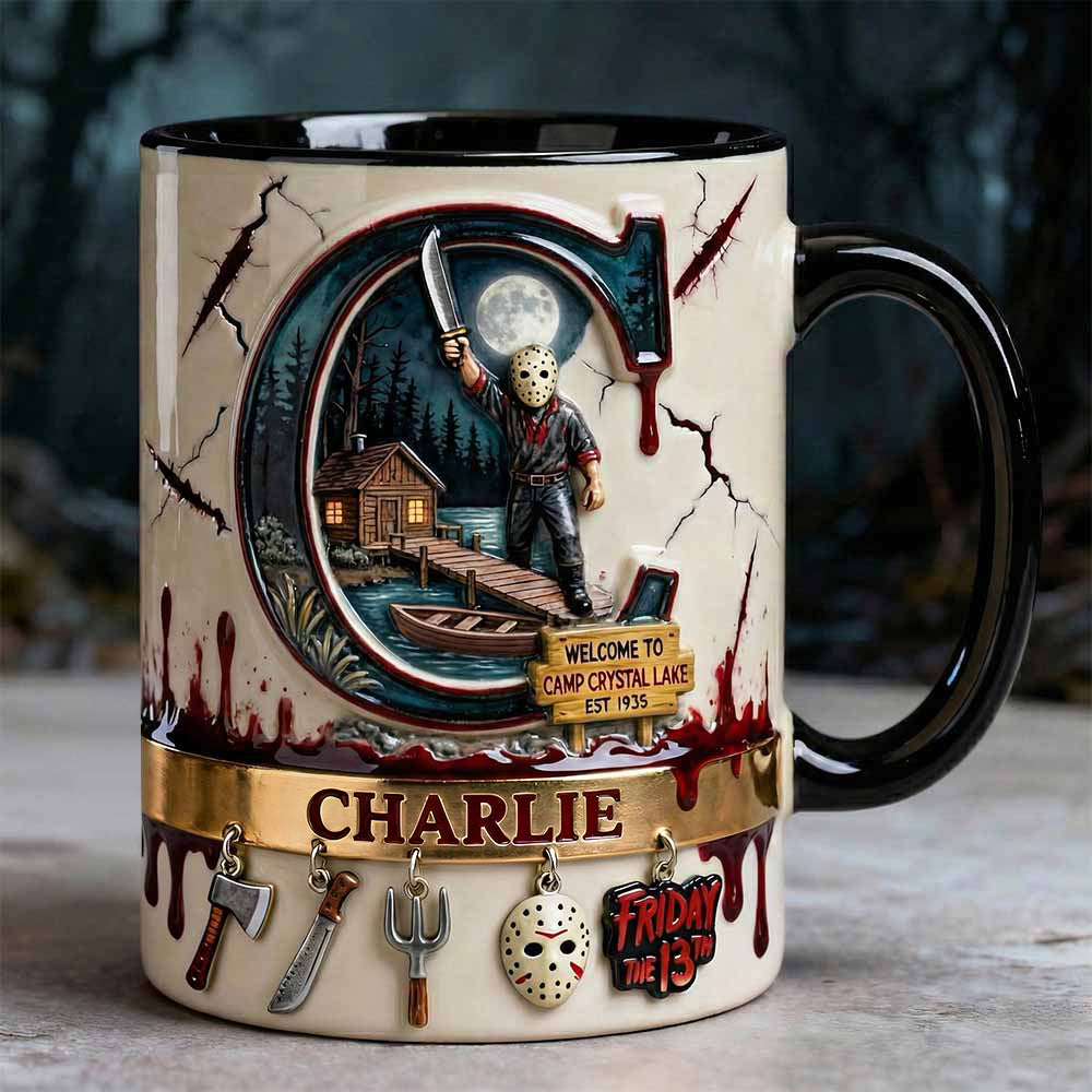 “Welcome to Camp Crystal Lake” - Lake Slasher Accent Mug, Personalized for Horror Fans Coffee Mug PopCulturePrints