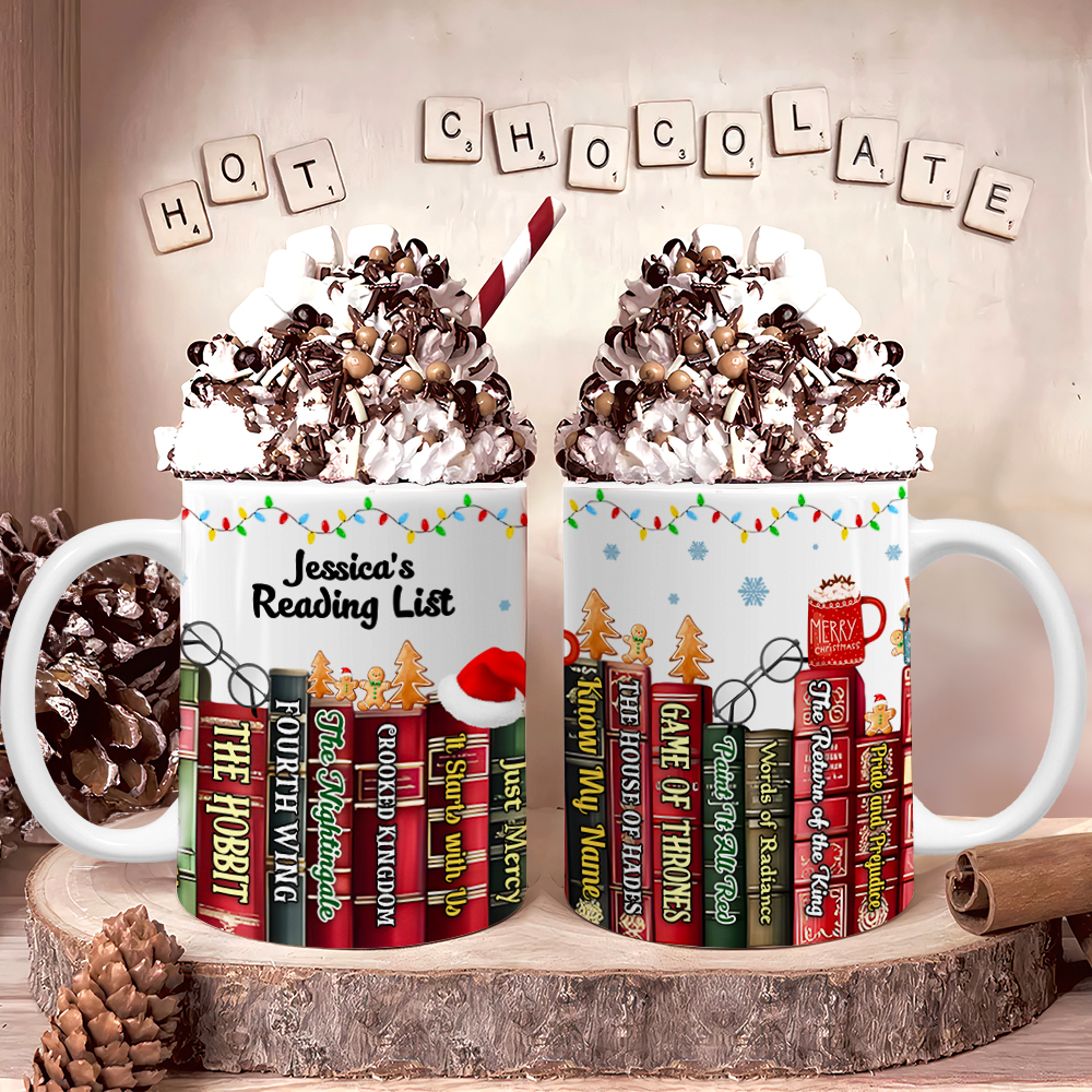 Custom Christmas Book Lover Mug - Personalized Gift Coffee Mug PopCulturePrints