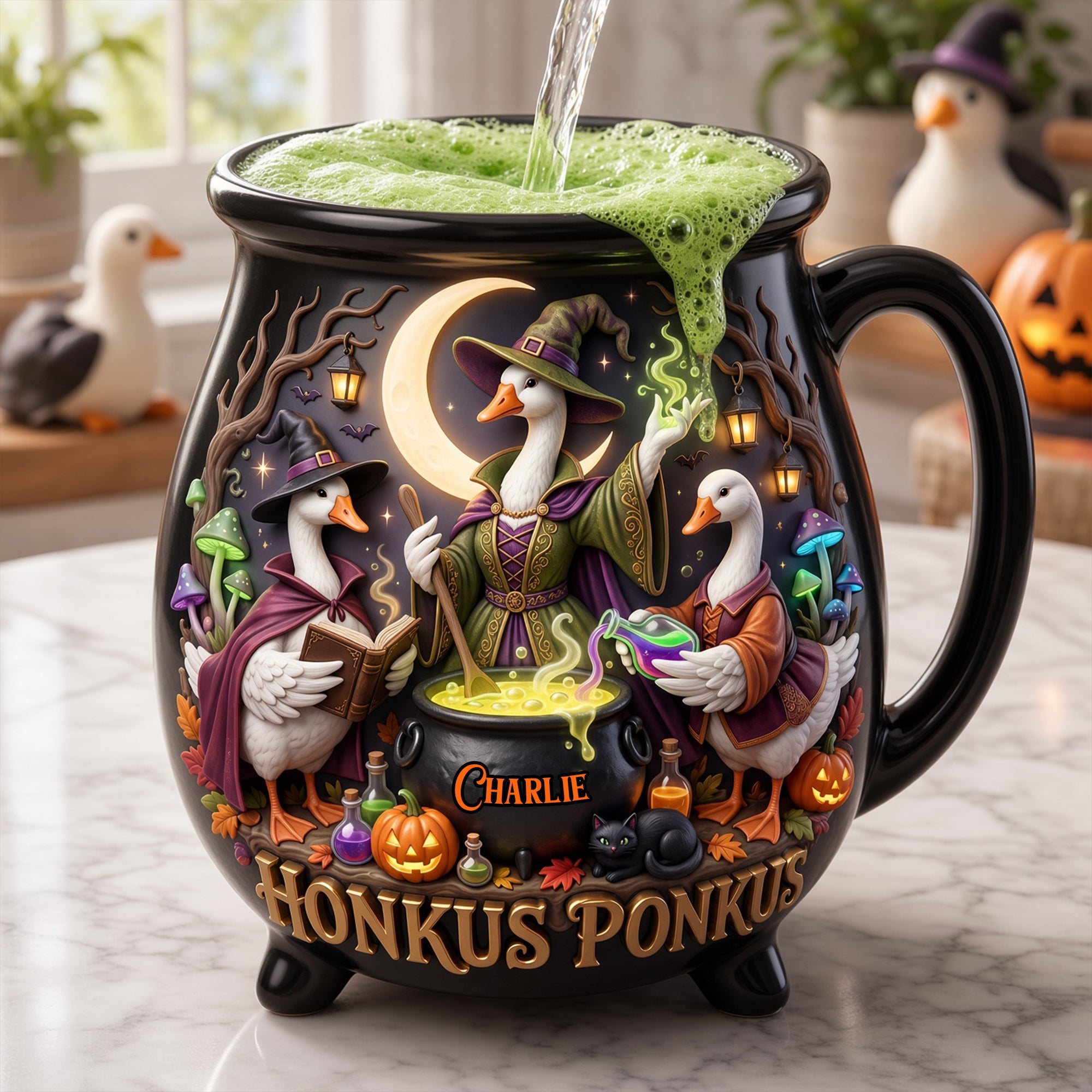 Bring Magic to Your Mornings with the Honkus Ponkus Goose Cauldron Mug - Personalized Halloween Gift Cauldron Mug PopCulturePrints