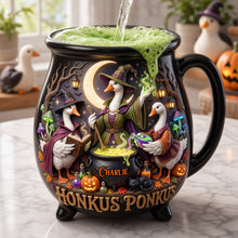 Load image into Gallery viewer, Bring Magic to Your Mornings with the Honkus Ponkus Goose Cauldron Mug - Personalized Halloween Gift Cauldron Mug PopCulturePrints
