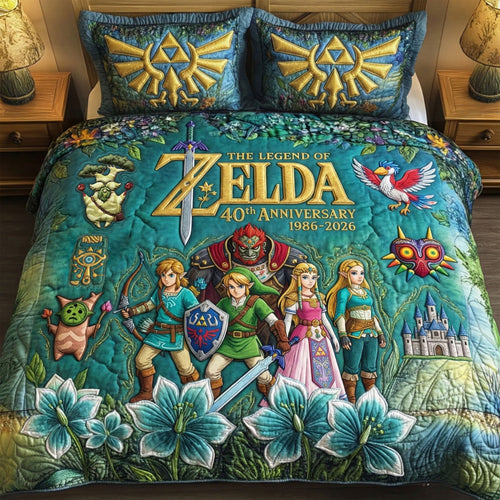 “Celebrate the Adventure!” - Adventure Anniversary Quilted Bed Set - Personalized Gifts for Gamers and Zelda Fans Bedding Set PopCulturePrints