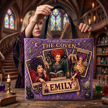 Load image into Gallery viewer, “The Deck Chooses” - Haunted Sisters Halloween Tote Bag - Personalized Gift for Witch Lovers
