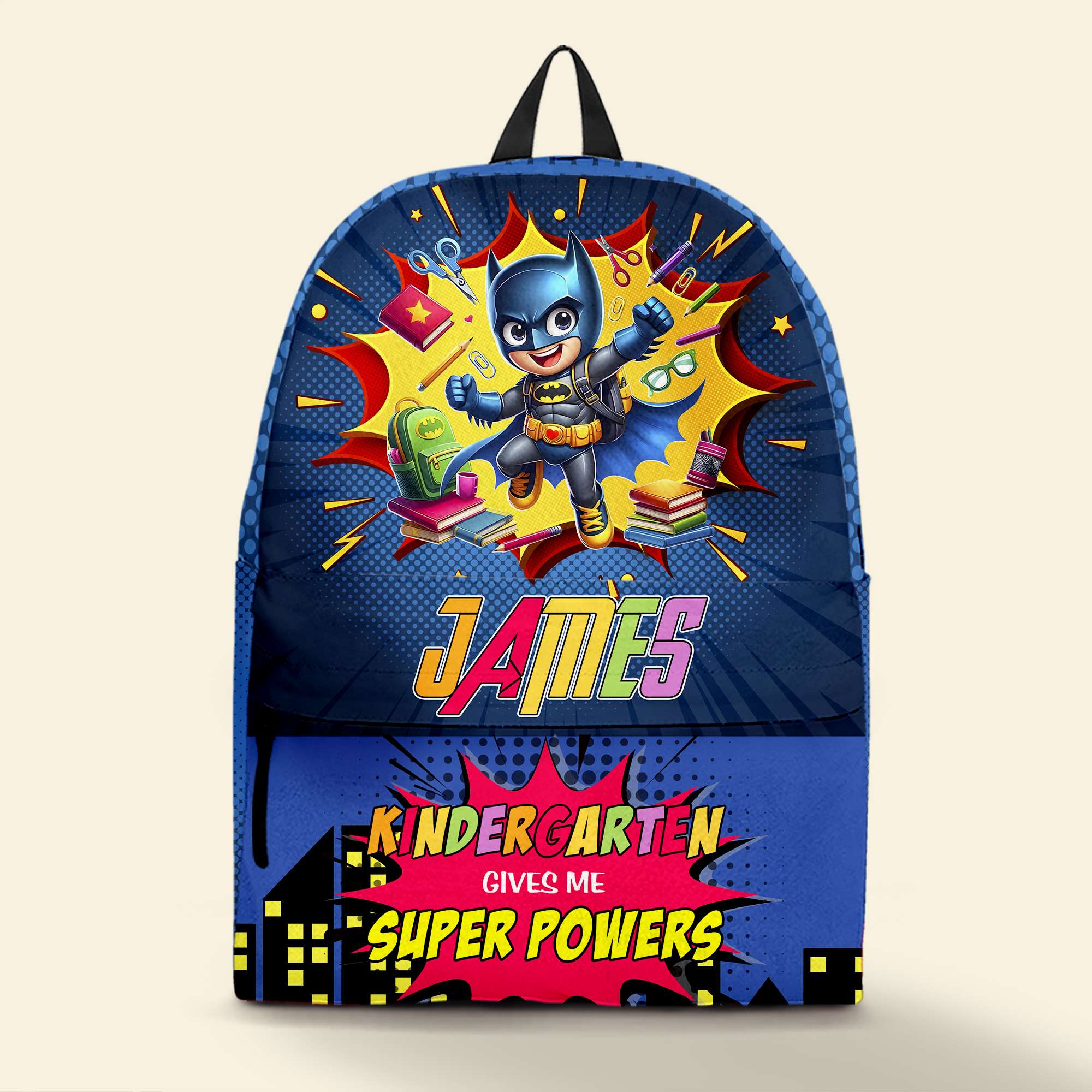 Personalized Superhero Kids Backpack - Custom Name Preschool Bag