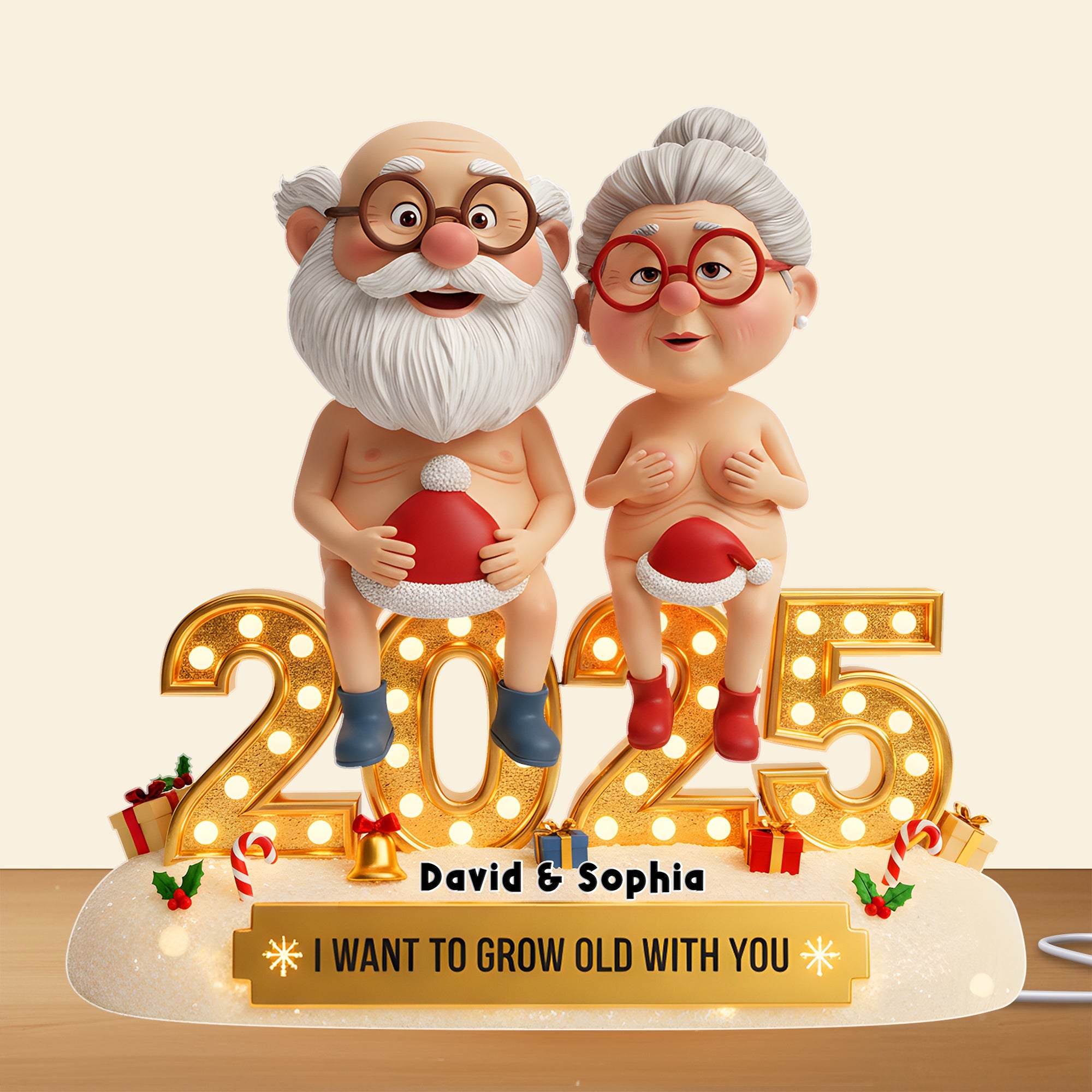 "I Want to Grow Old With You" - Personalized Old Naughty Couple Acrylic Light Box - Unique Gift for Couples, Anniversaries, and Special Occasions Light Box PopCulturePrints