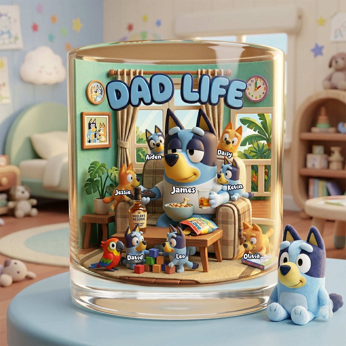 “Celebrating Dad Life!” - Little Pups Whiskey Glass - Personalized Gift for Dad, Grandpa, and More Glass PopCulturePrints