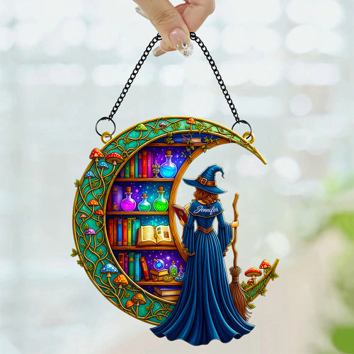 Enchanting Bookshelf Moonlight Suncatcher Ornament - Personalized Gift for Book Lovers Ornament PopCulturePrints