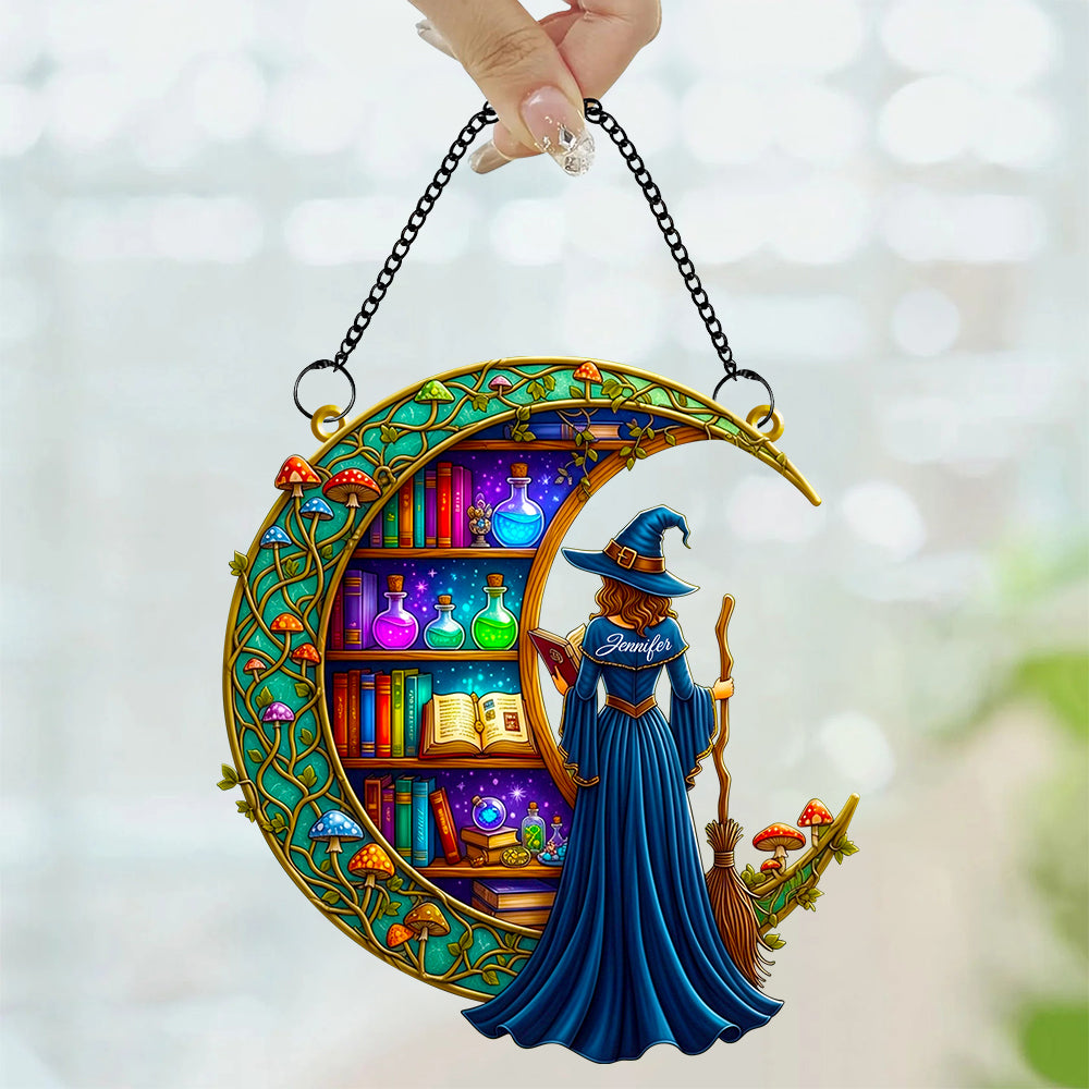 Enchanting Bookshelf Moonlight Suncatcher Ornament - Personalized Gift for Book Lovers Ornament PopCulturePrints