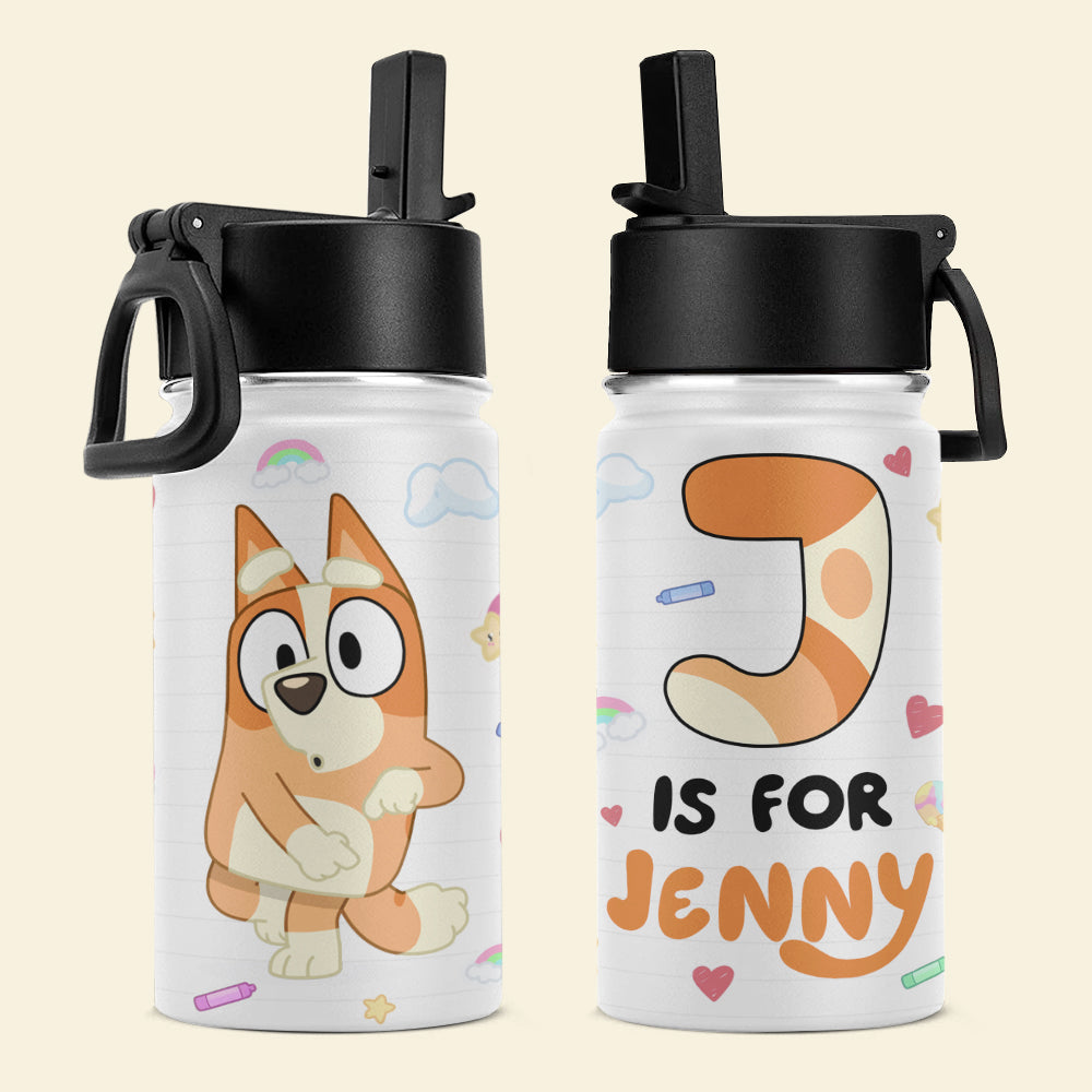 Personalized Cartoon Water Bottle - J is for Jenny