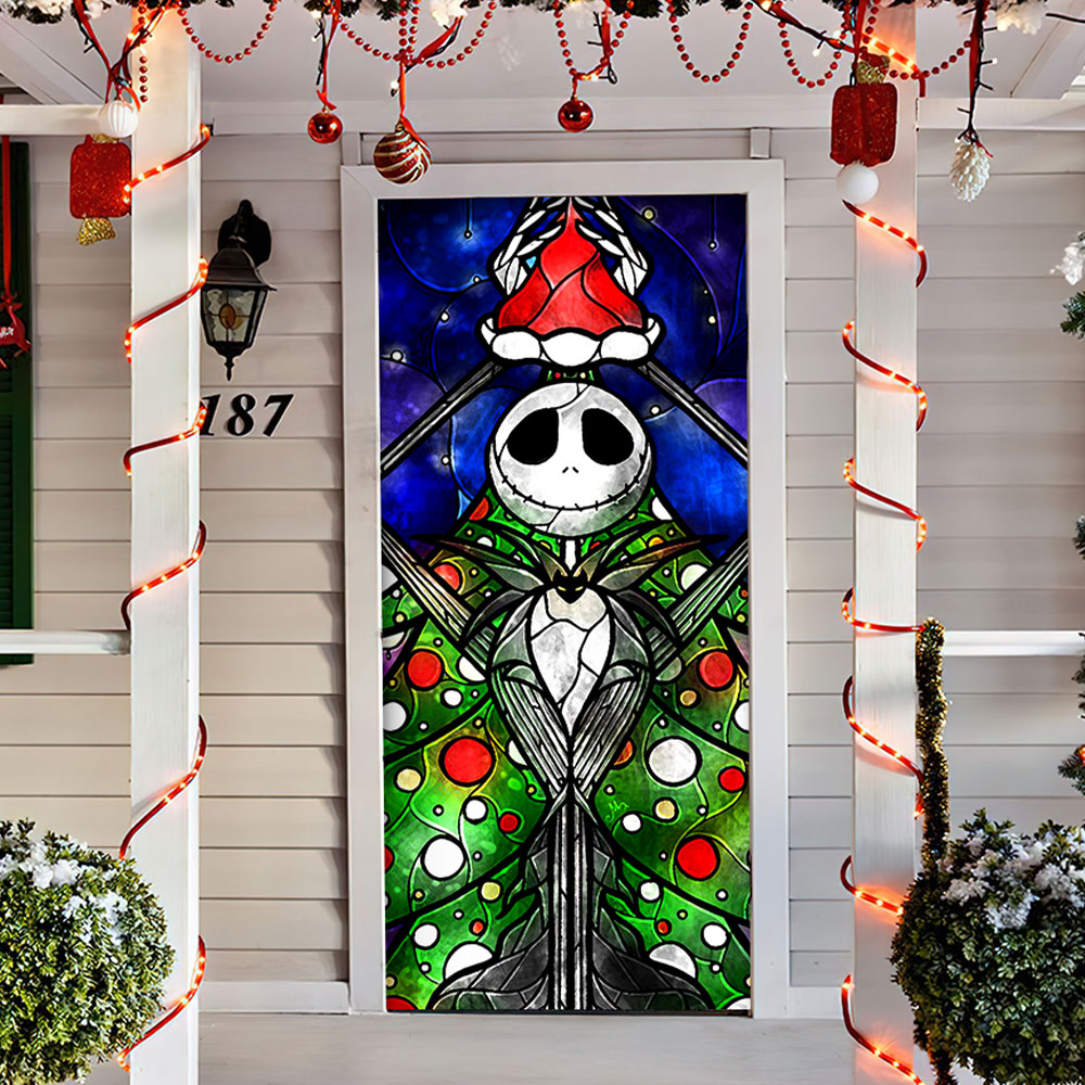 Personalized Christmas Door Cover For Movie Fans - Festive Jack Skellington Design