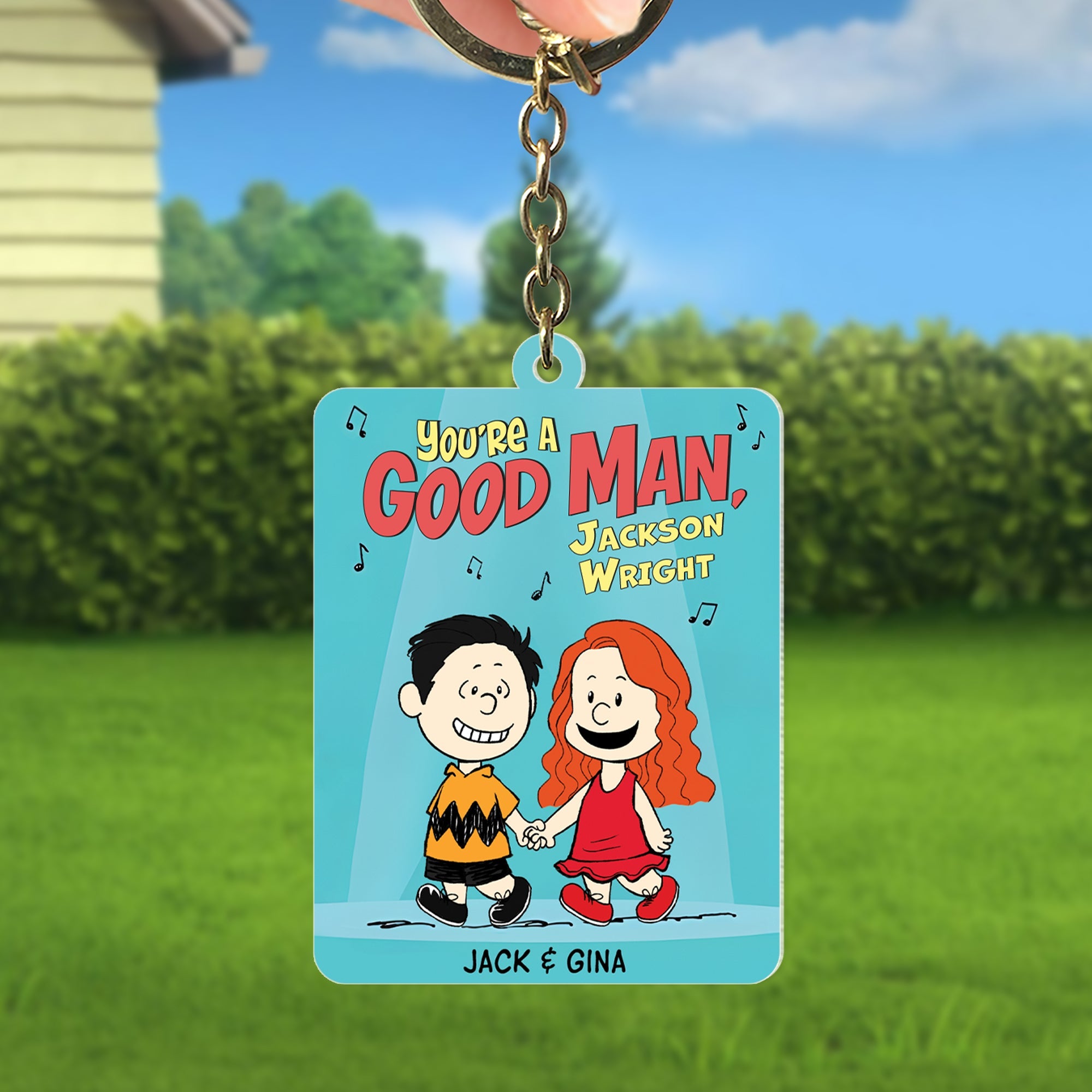 Personalized Cute Cartoon Couple Keychain - Hand In Hand Design