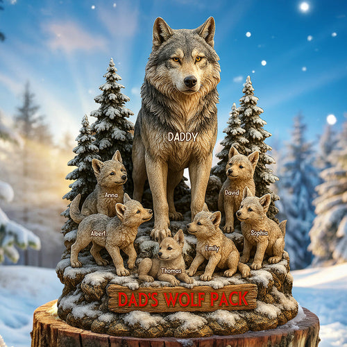 “A Father’s Love is Wild” - Dad's Wolf Pack Acrylic Plaque - Personalized Gift for Dad, Grandpa & Family Shaped Plaques PopCulturePrints