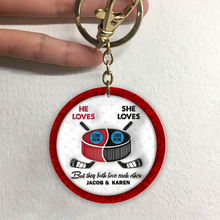 Load image into Gallery viewer, Custom Ice Hockey Keychain for Couples - Perfect Personalized Valentine&#39;s Day Gifts Keychains PopCulturePrints
