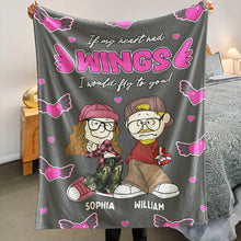 Load image into Gallery viewer, Personalized Couple Blanket with Heart Wings Design - Ideal Gift for Lovers Blanket PopCulturePrints
