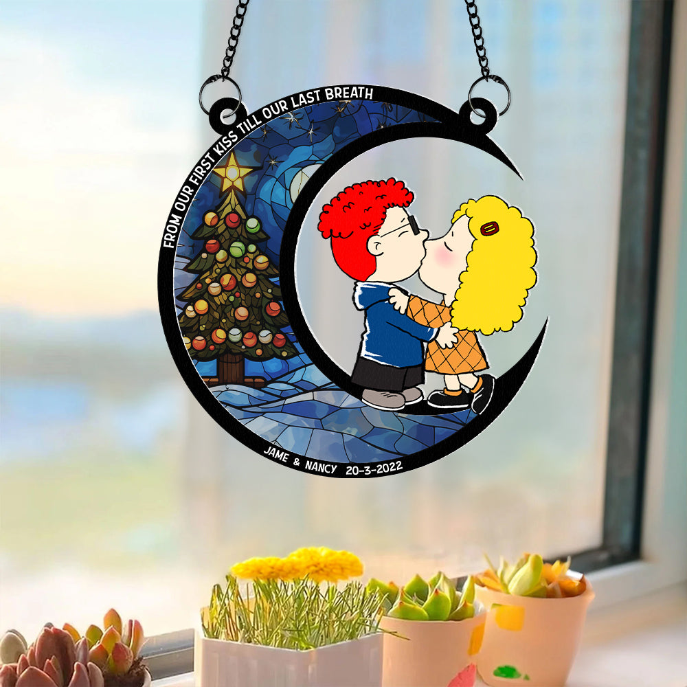 Personalized Christmas Suncatcher Ornament - Romantic Couple Kiss