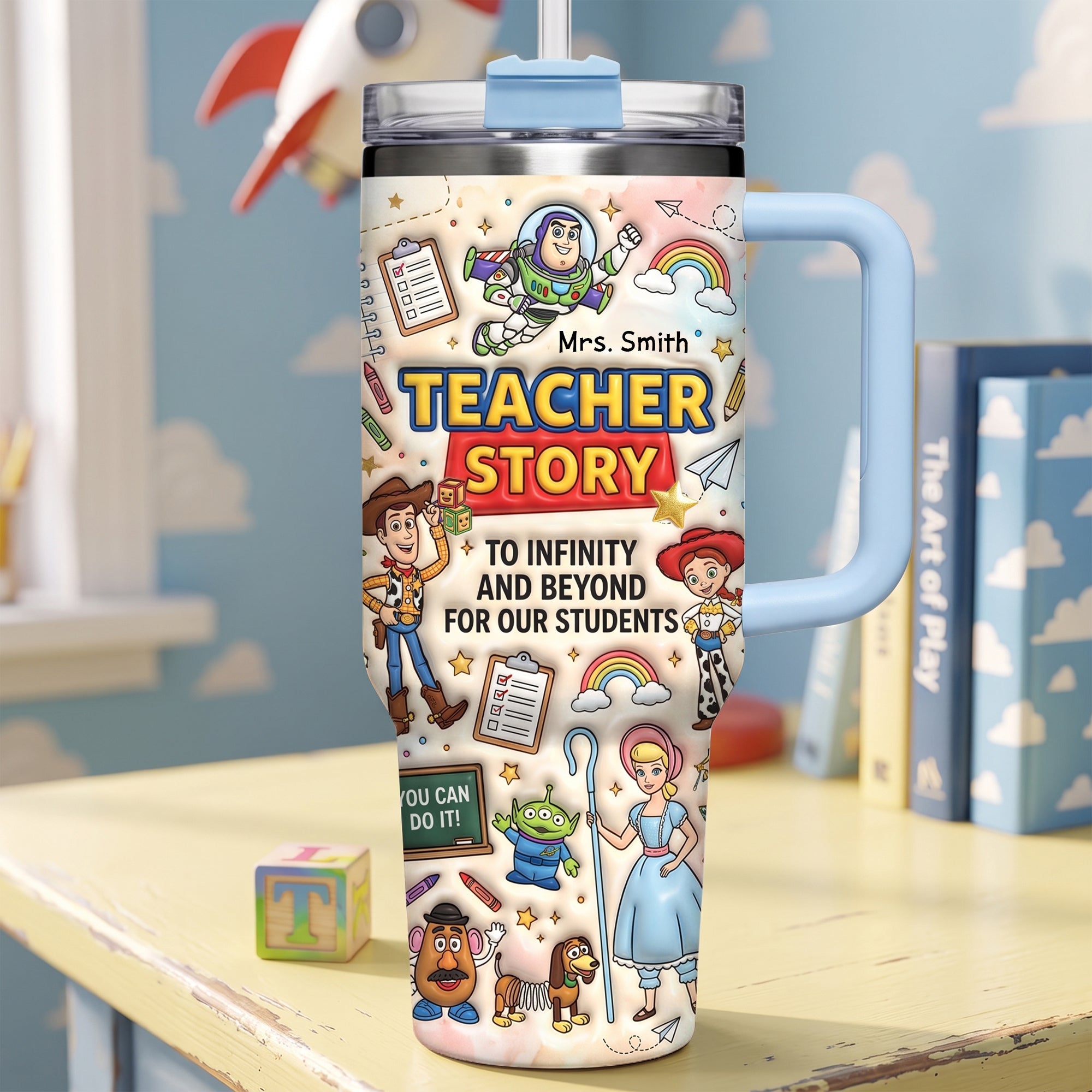 Teacher Story to Infinity and Beyond - Personalized 40oz Tumbler for Teachers Tumbler Cup PopCulturePrints
