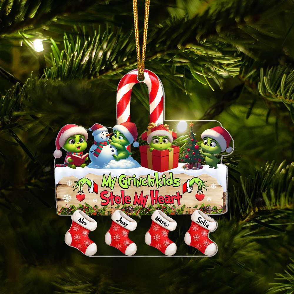 Personalized Christmas Ornament for Grandma - Green Monster Kids