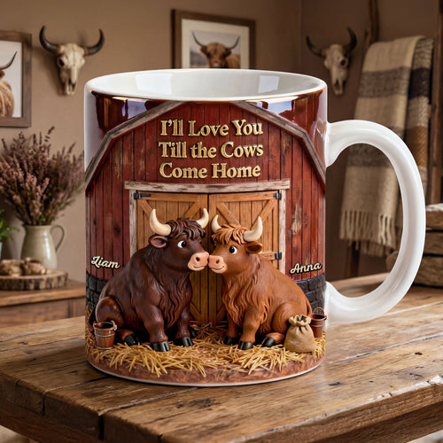 I'll Love You Till the Cows Come Home - Personalized Highland Cow Couple Coffee Mug Coffee Mug PopCulturePrints