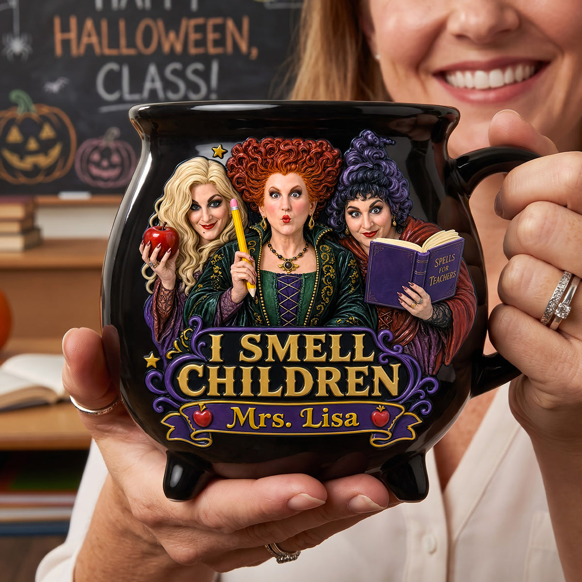 "Brew Up a Spell with Custom Flair!" - Macabre Spell Sisters Cauldron Mug - Personalized Gift for Teachers