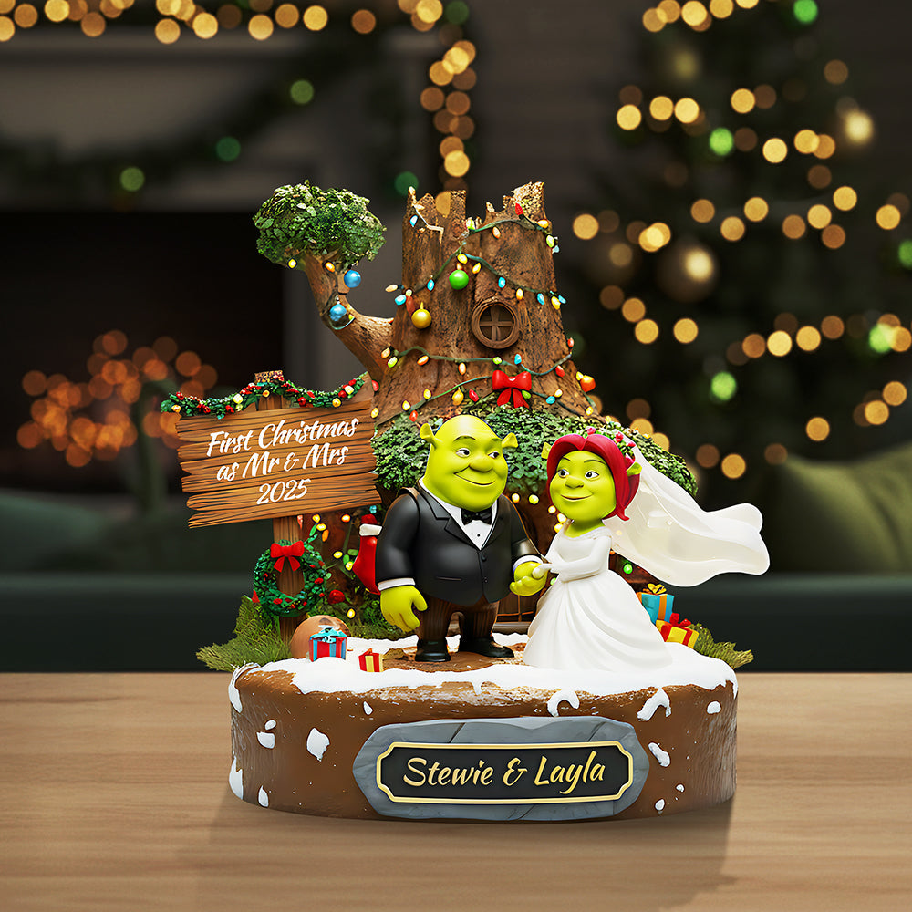“First Christmas as Mr. & Mrs. 2025” - Personalized Christmas Gift Plaque for Newlyweds Shaped Plaques PopCulturePrints