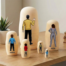 Load image into Gallery viewer, “Embrace Your Sci-Fi Family Adventure!” - Sci-fi Theme Family Nesting Dolls - Personalized Gifts For Family Wooden Nesting Dolls PopCulturePrints
