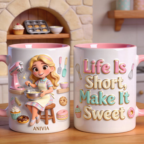 Life Is Short, Make It Sweet - Personalized Baking Girl Coffee Mug Coffee Mug PopCulturePrints