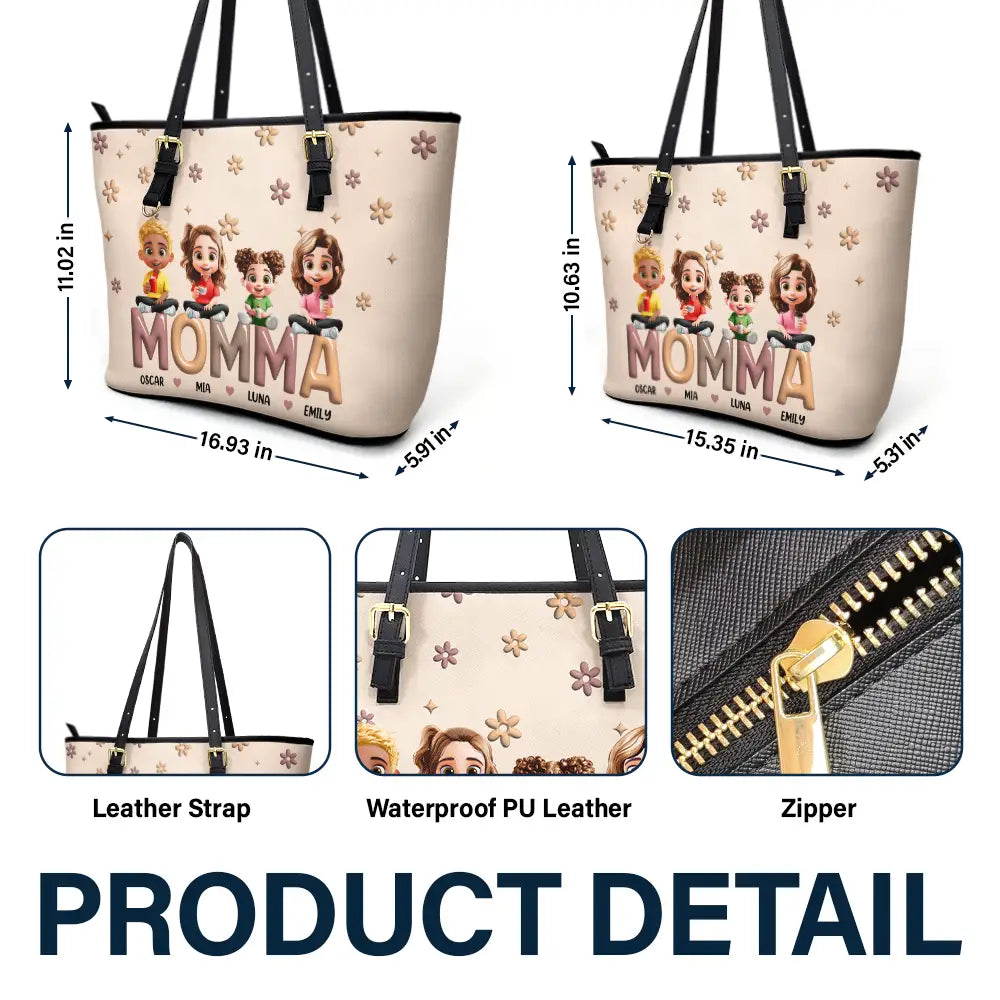 “Cherish Every Moment” - Personalized Leather Tote Bag - Gift for Grandma Leather Tote Bag PopCulturePrints