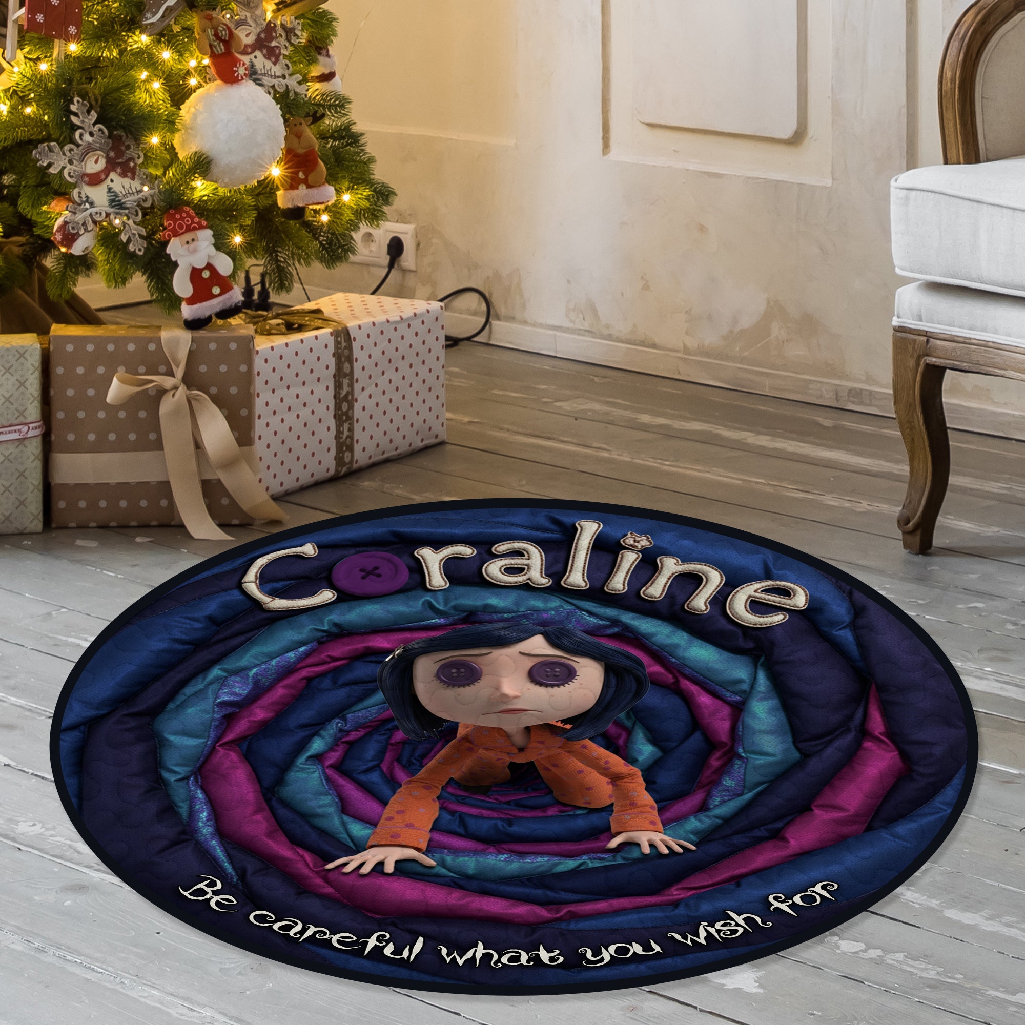 “Be Careful What You Wish For” - Personalized Quilted Round Mat for Horror Fans Doormat PopCulturePrints
