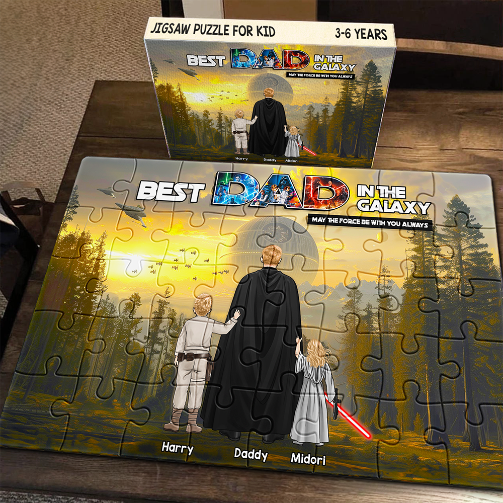 Best Dad In The Galaxy Personalized Jigsaw Puzzle - A Unique Gift for Dads Jigsaw Puzzles PopCulturePrints