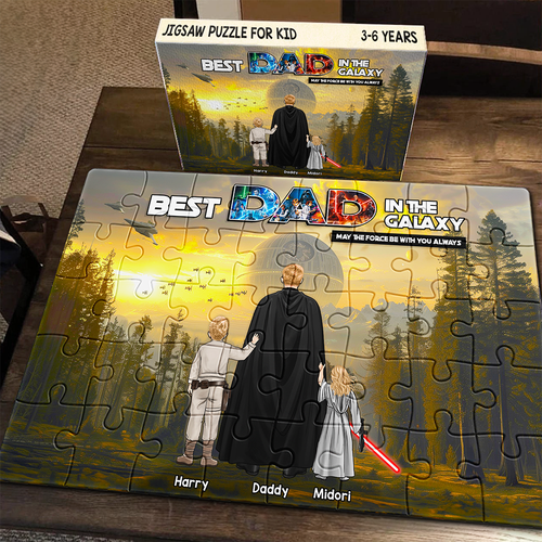 Best Dad In The Galaxy Personalized Jigsaw Puzzle - A Unique Gift for Dads Jigsaw Puzzles PopCulturePrints