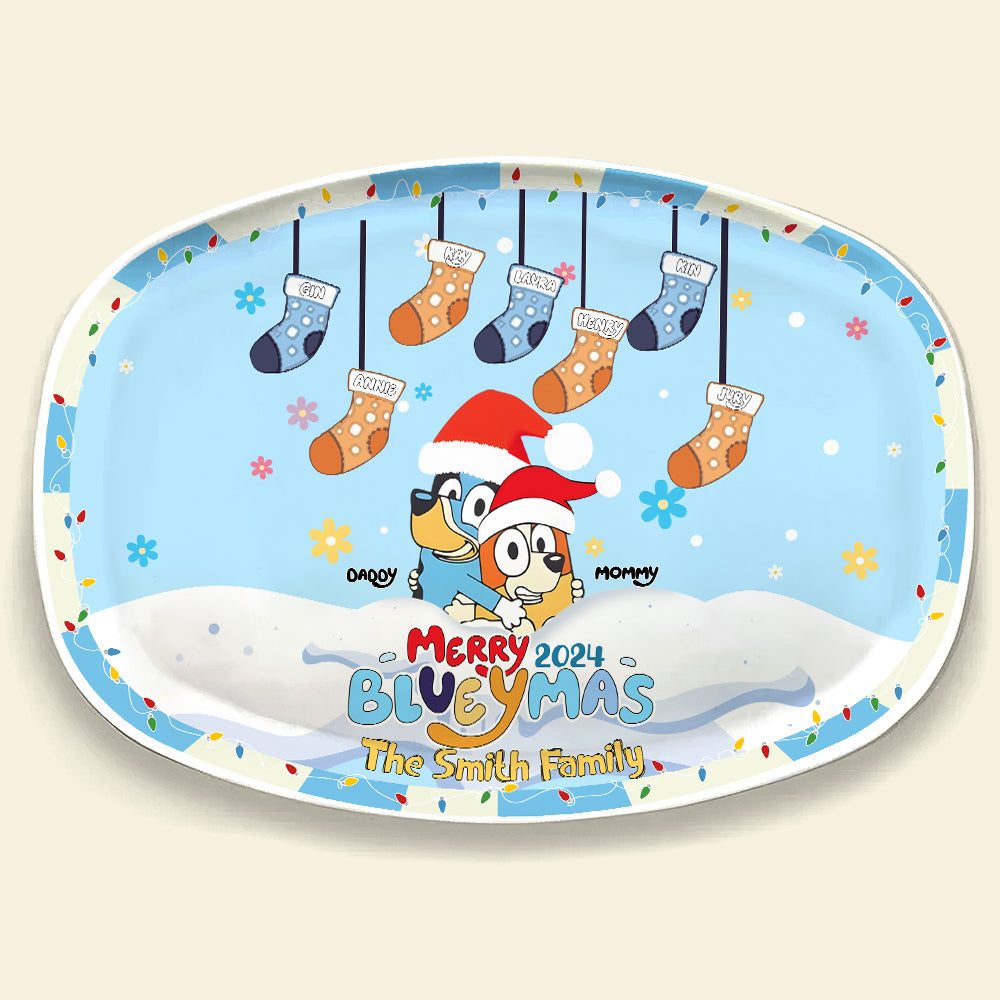 Personalized Family Christmas Resin Plate – Festive Stockings Design